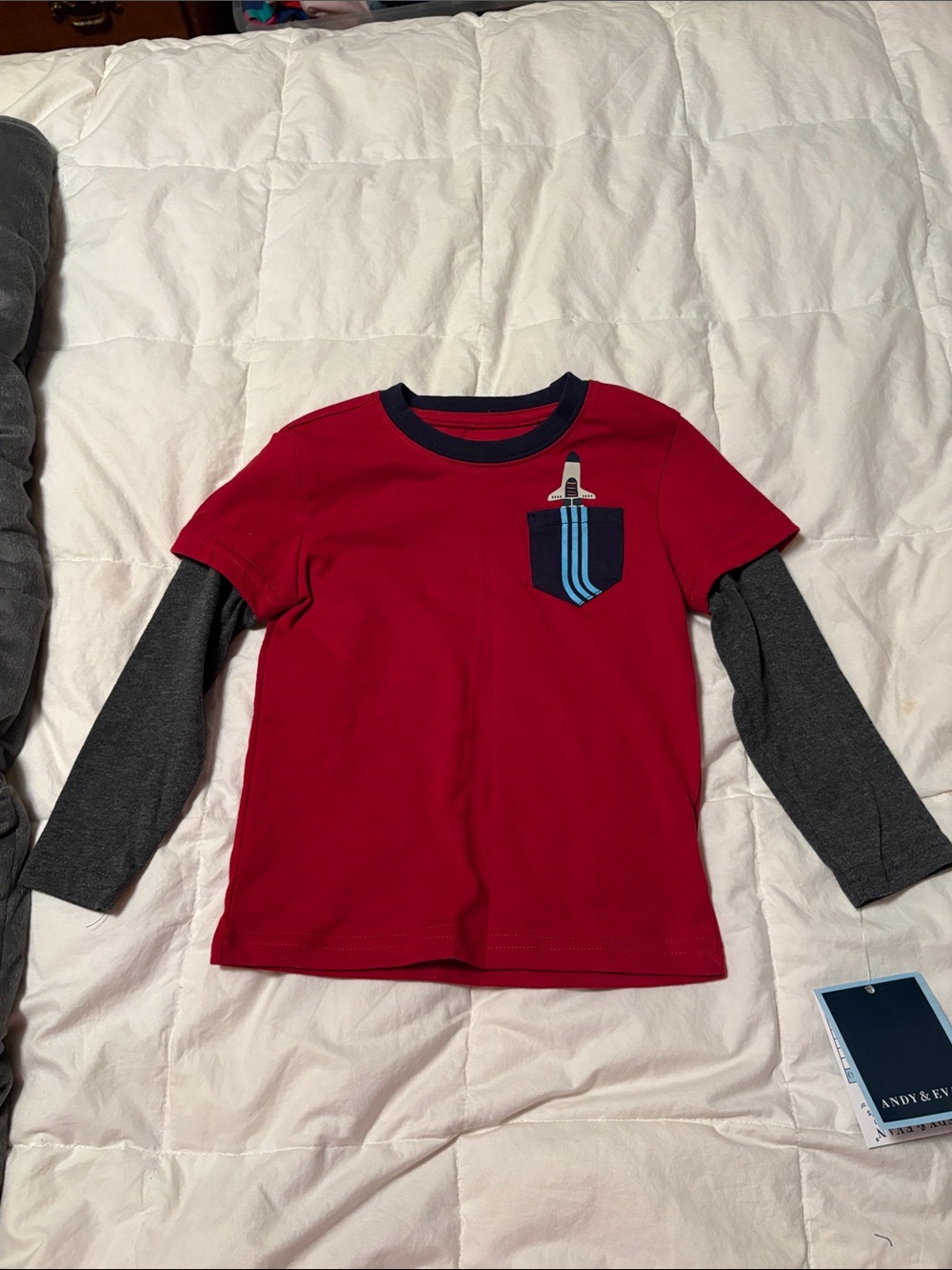 Andy and Evan Red Layered-Look Boys Shirt with Pocket Rocket Detail